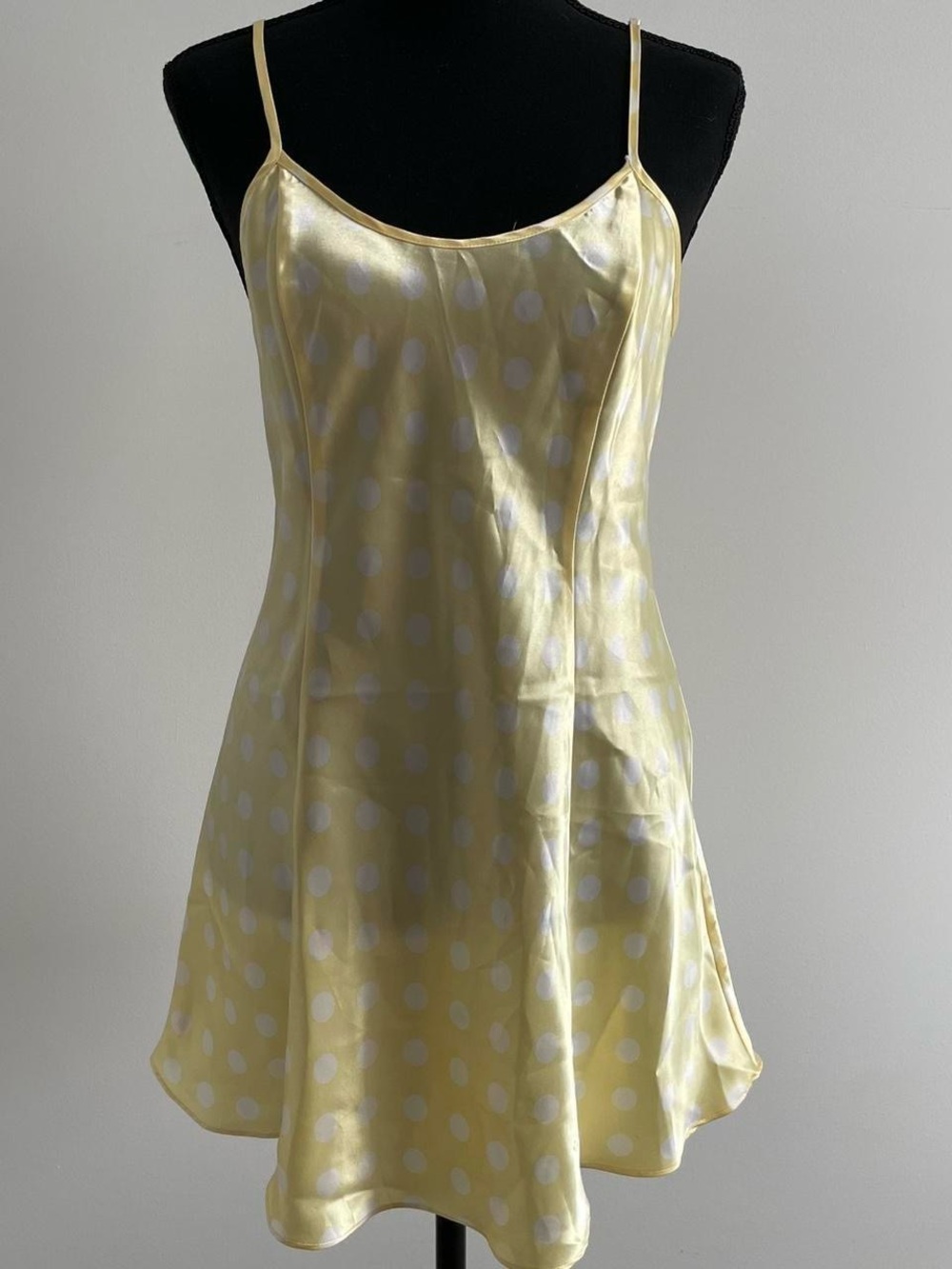 Lingerie Cacque Yellow Polka Dot Satin Slip Chemise Dress